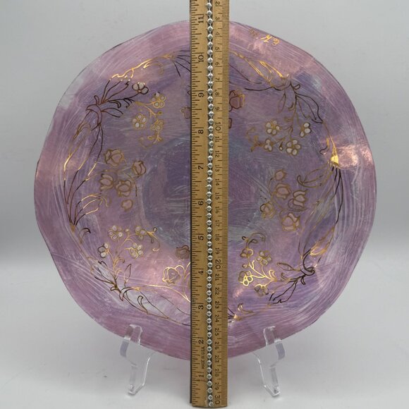Florescent Purple Ruffled Hand Painted Gold Trim Decor Plate Vtg - Picture 4 of 4